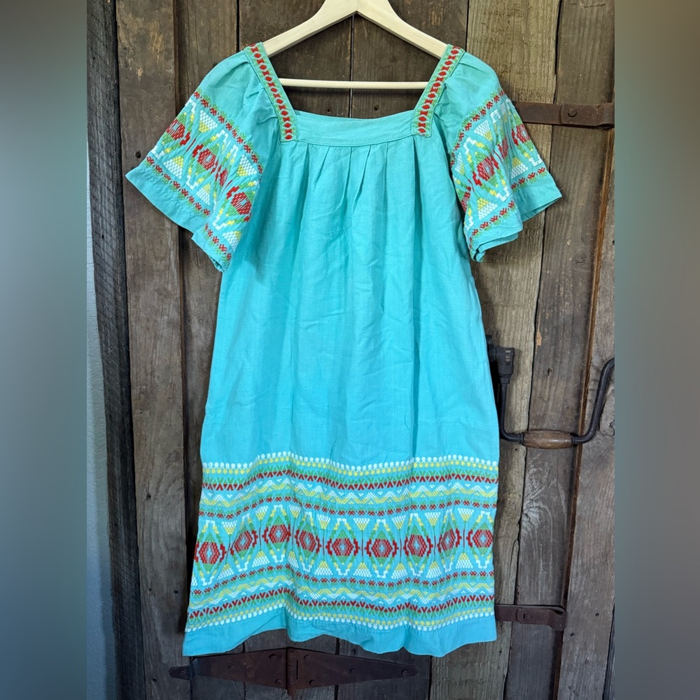 Isabel Perron Vintage 70s Mexican Dress Handwoven Embroidered Cotton Boho